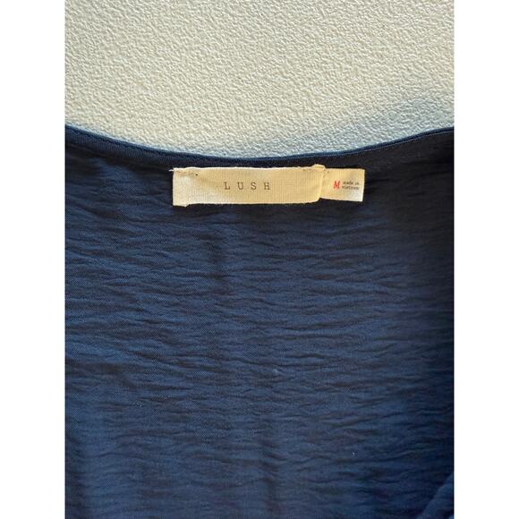 Lush Rolled Wrap Dress Short Sleeve Women's Navy Blue Size M - Picture 3 of 6